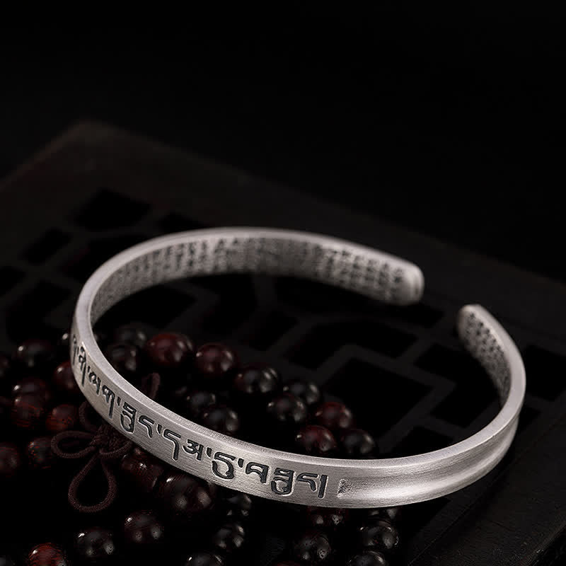 999 Sterling Silver Six True Words Heart Sutra Protection Bracelet Bangle - image 7