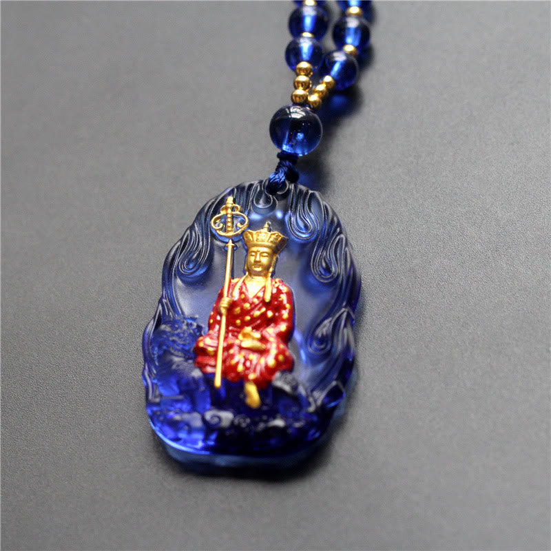Buddha Stones Ksitigarbha Buddha Liuli Crystal Compassion Amulet Necklace Pendant - Blue Ksitigarbha - image 5