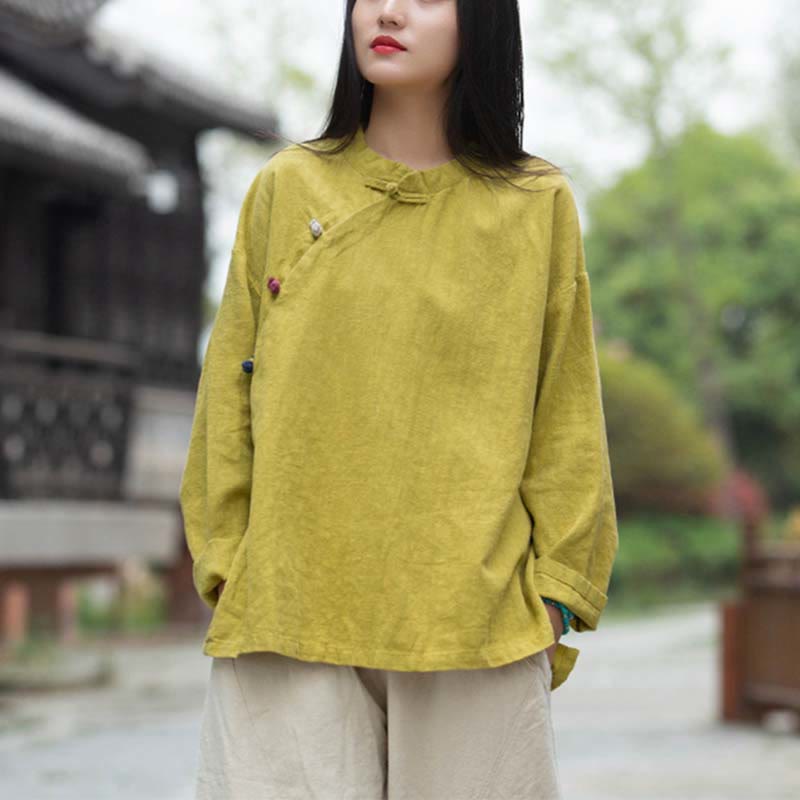 Buddha Stones Ramie Linen Blouse Women Shirt Top Chinese Hanfu Style Clothing