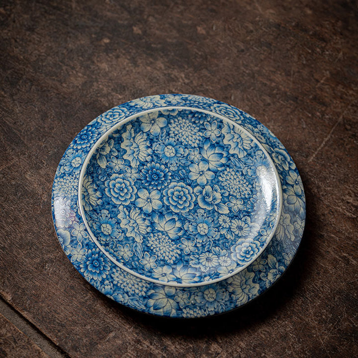 Buddha Stones Vintage Blue And White Porcelain Peach Blossom Lotus Peony Ceramic Gaiwan Sancai Teacup Kung Fu Tea Cup And Saucer With Lid - image 11