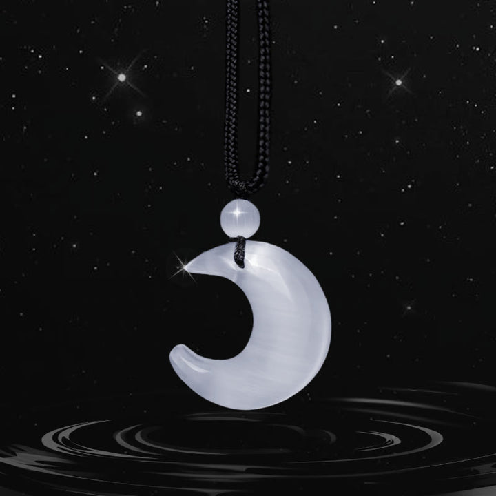 Buddha Stones Natural Silver Sheen Obsidian Selenite Crystal Crescent Moon Yin Yang Couple Protection Necklace Pendant - Selenite Crystal - image 10