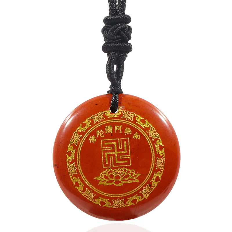 Buddha Stones Swastika Lotus Pattern Natural Various Crystal Black Obsidian Purification Necklace Pendant