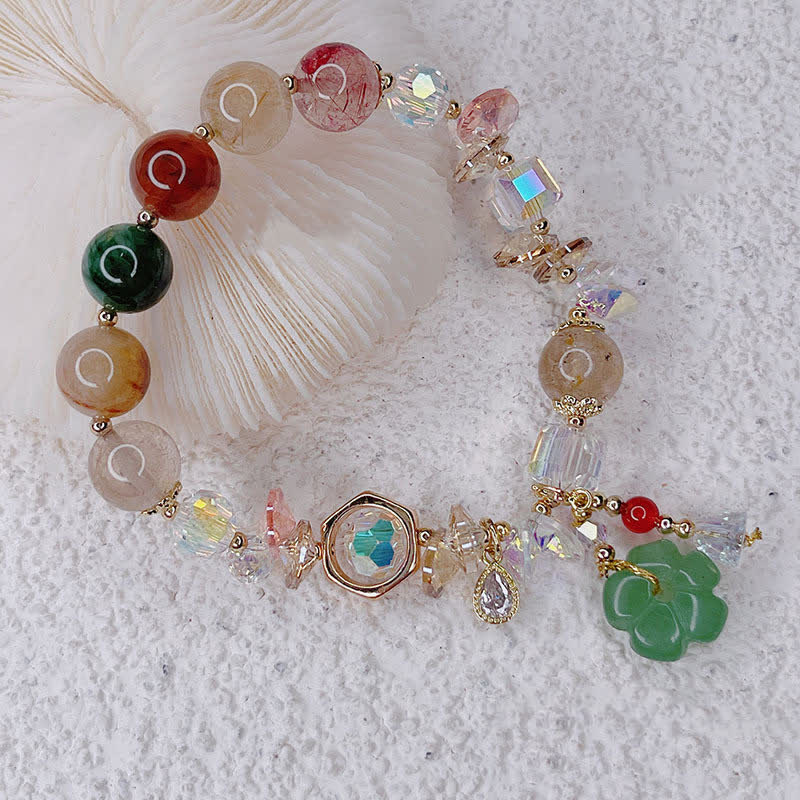 Buddha Stones Colorful Gemstone Green Aventurine Flower Bead Luck Bracelet - image 1