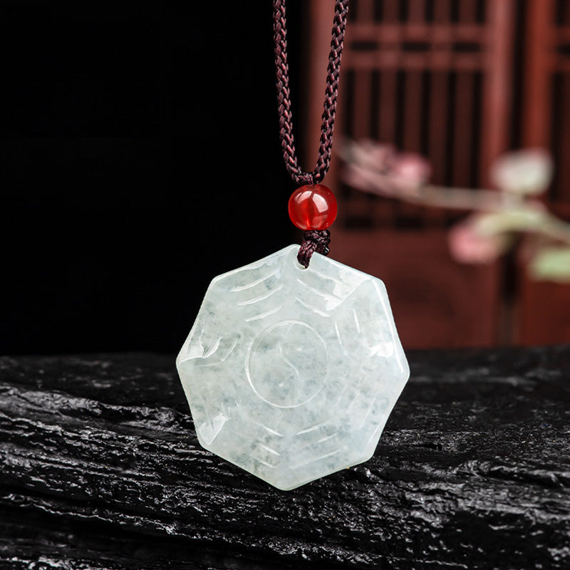 Natural Jade Bagua Yin Yang Luck Necklace Pendant - image 2