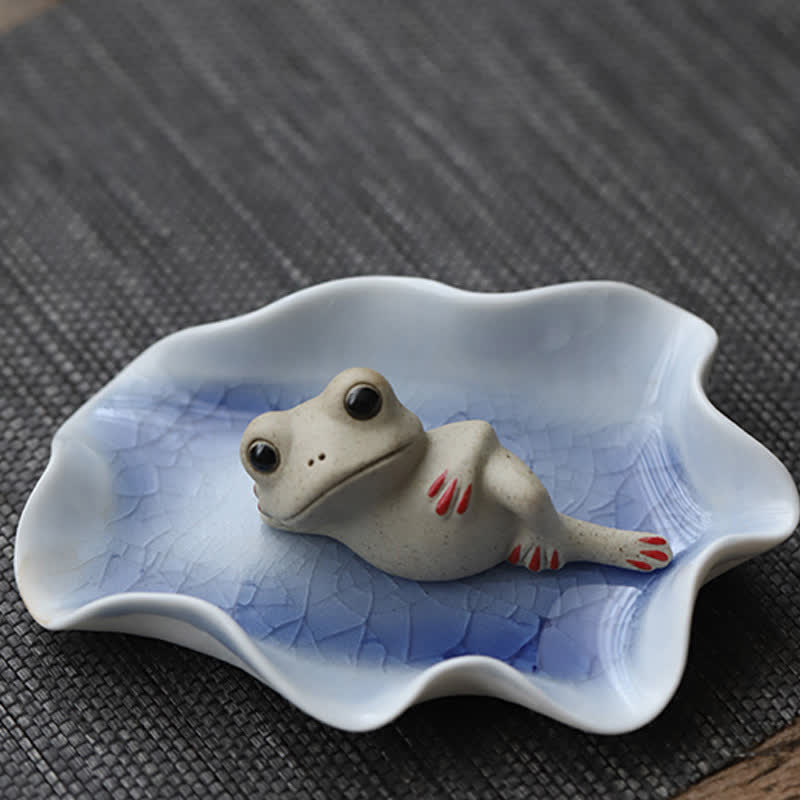 Meditating Ceramic Small Frog Statue Decoration - Sleeping Frog(Lotus Tray Not included) - image 4
