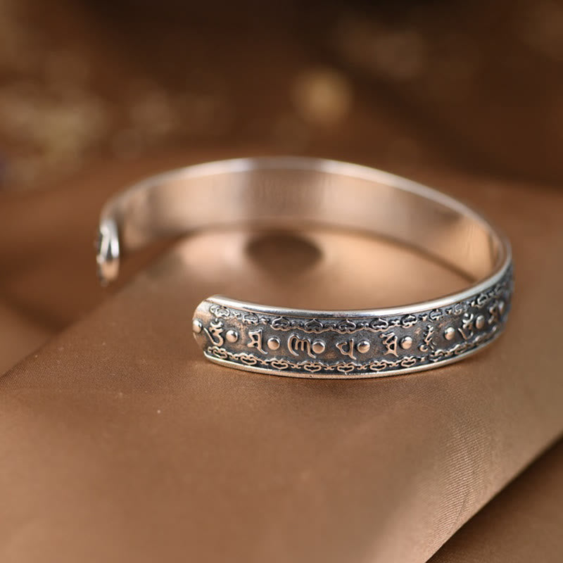 Buddha Stones 925 Sterling Silver Om Mani Padme Hum Double Dorje Engraved Wisdom Cuff Bracelet Bangle - image 7