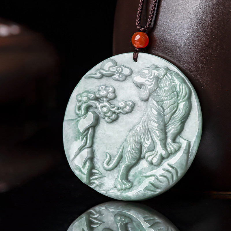 Buddha Stones Chinese Zodiac Tiger Jade Protection Necklace String Pendant - image 7