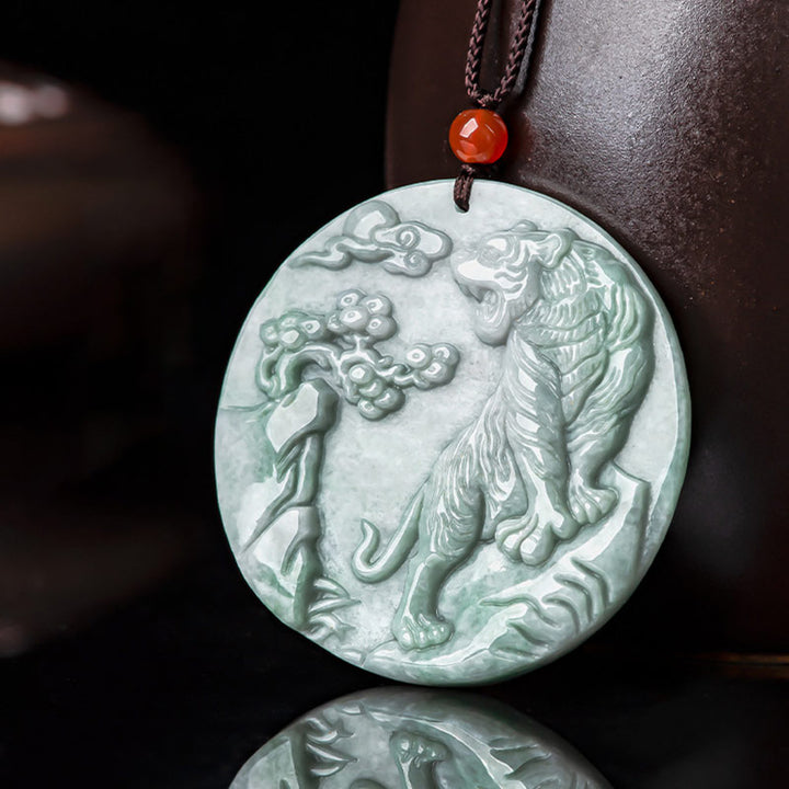 Buddha Stones Chinese Zodiac Tiger Jade Protection Necklace String Pendant - image 7
