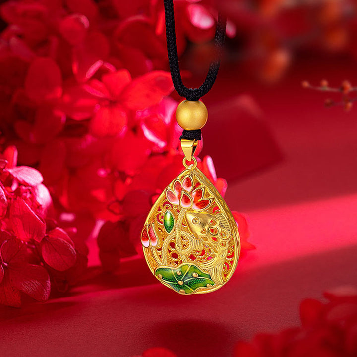 Buddha Stones Koi Fish Lotus Flower Leaf Copper Luck Necklace Pendant - image 2