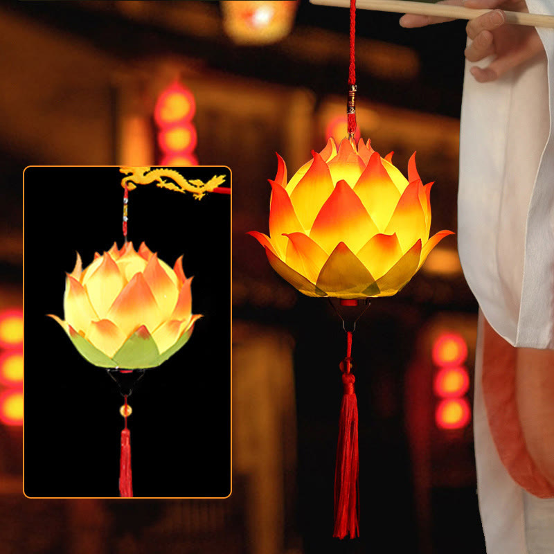 DIY Lotus Flower Dragon Lantern Tassel Lamp Decoration - Light Yellow Lotus Lantern(Self-Assembly) - image 18