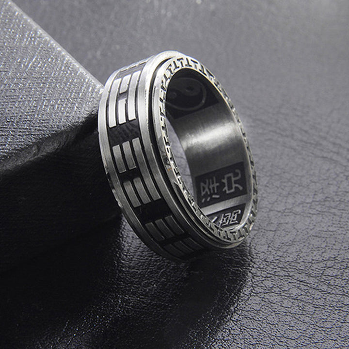 Buddha Stones Bagua Yin Yang Titanium Steel Balance Rotatable Ring