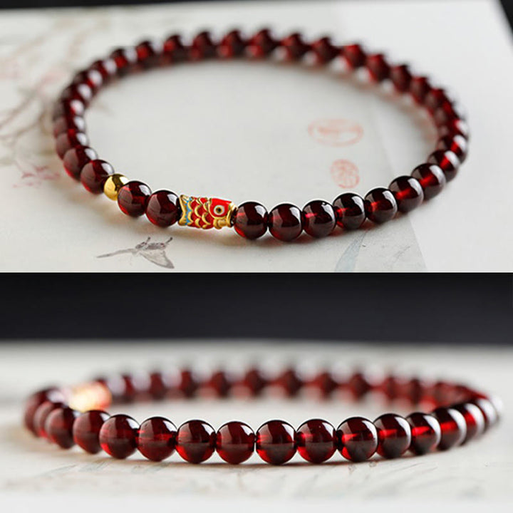 Buddha Stones 999 Gold Koi Fish Natural Garnet Protection Bracelet - image 7