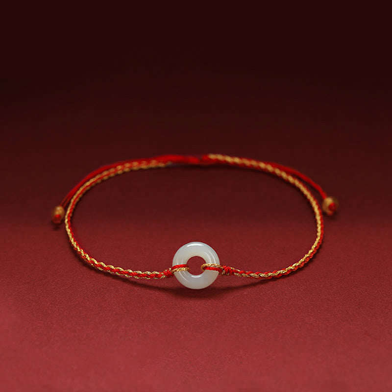 Buddha Stones Round Peace Buckle Jade Luck Abundance Braided Bracelet Anklet - Anklet(Anklet Circumference 21-27cm) - image 0