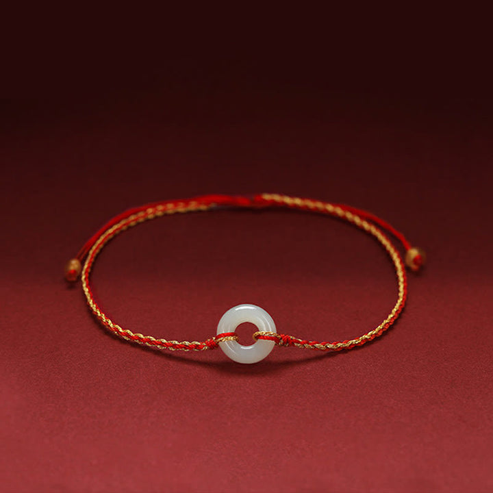 Buddha Stones Round Peace Buckle Jade Luck Abundance Braided Bracelet Anklet - Anklet(Anklet Circumference 21-27cm) - image 0