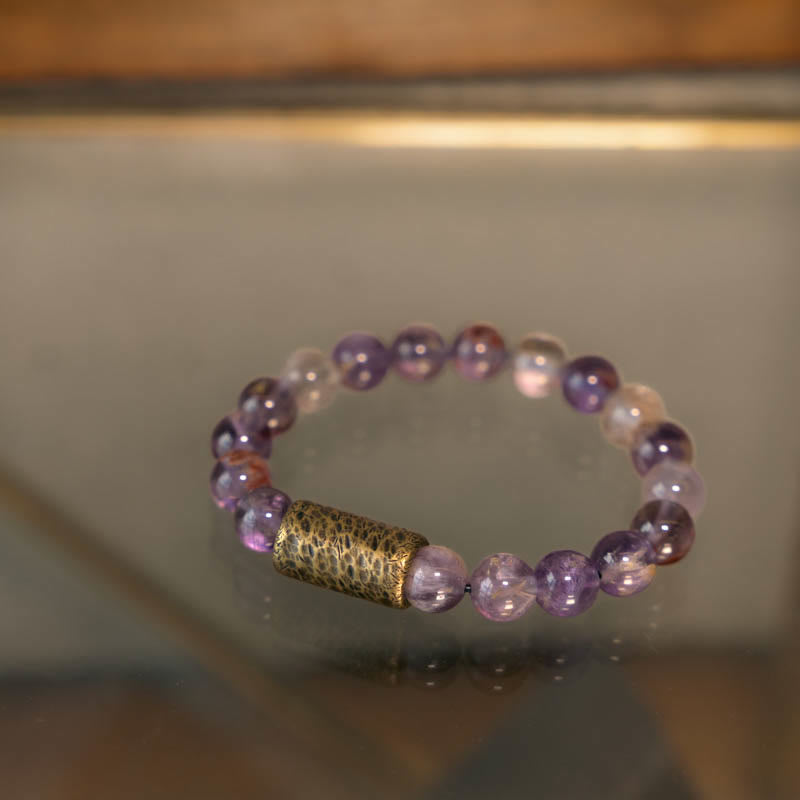 Buddha Stones White Crystal Red Hematoid Quartz Gold Rutilated Quartz Purple Phantom Protection Bracelet