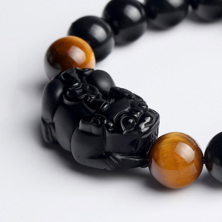 Buddha Stones FengShui PiXiu Rainbow Obsidian Tiger Eye Wealth Bracelet