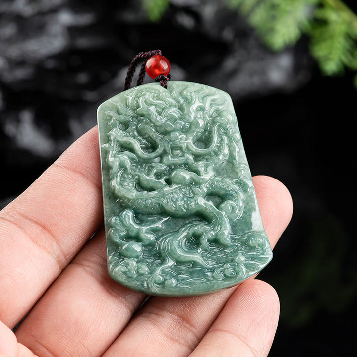 Buddha Stones Natural Jade Chinese Zodiac Dragon Sea Luck String Necklace Pendant - image 3
