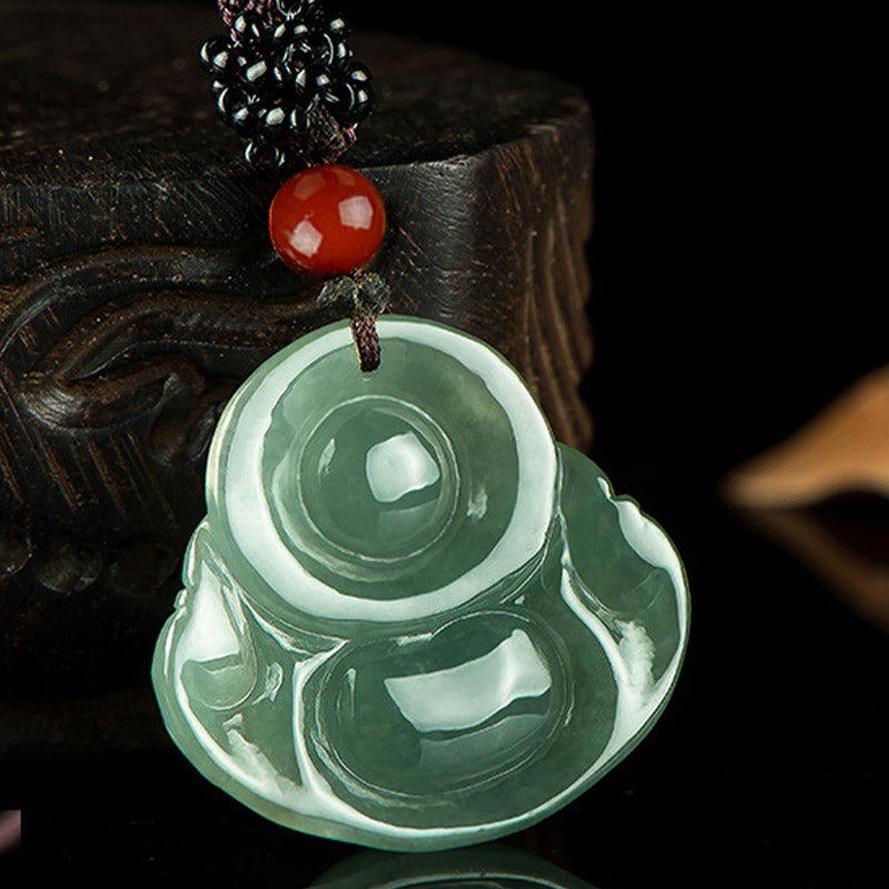 Laughing Buddha Jade Abundance String Necklace Pendant - image 6