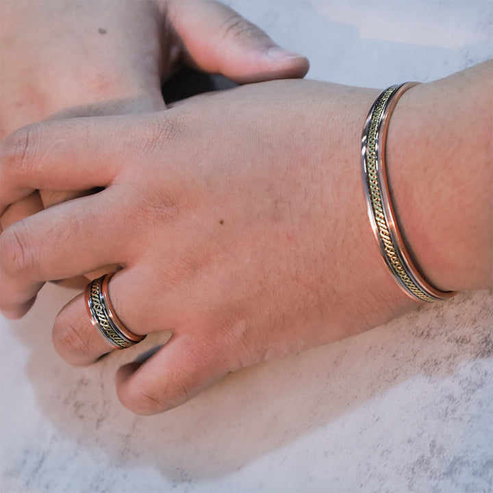 Buddha Stones Magnetic Copper Balance Adjustable Cuff Bracelet Bangle Ring - image 7