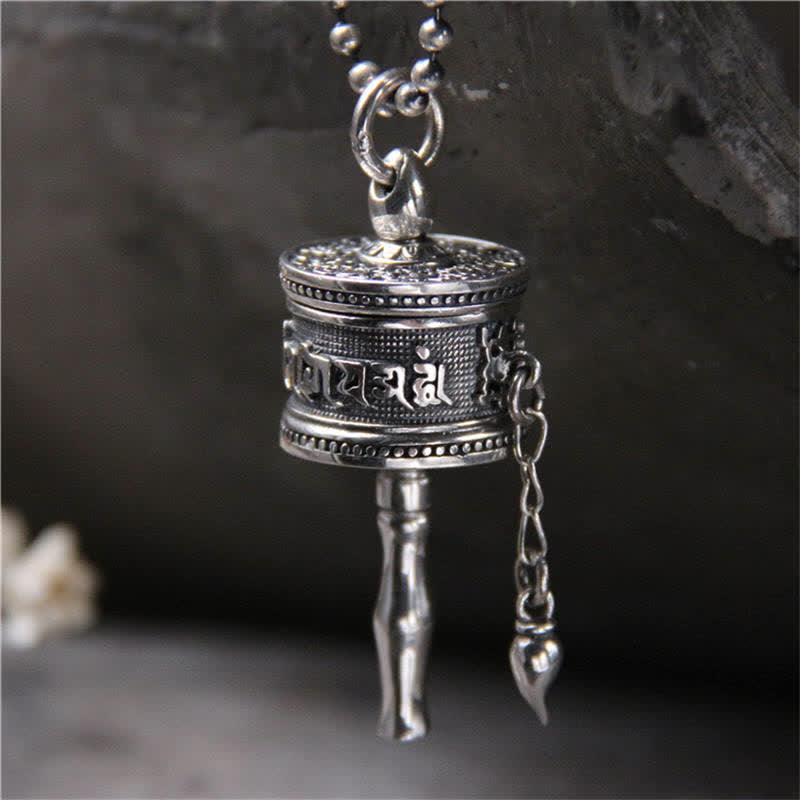 925 Sterling Silver Om Mani Padme Hum Prayer Wheel Purity Rotatable Necklace Pendant - Om Mani Padme Hum(Only Pendant)-925 Sterling Silver - image 1