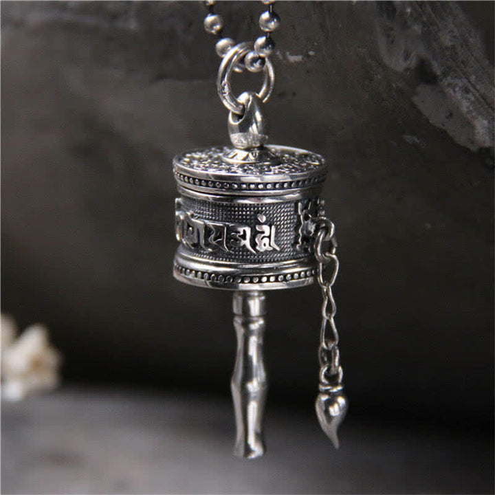 925 Sterling Silver Om Mani Padme Hum Prayer Wheel Purity Rotatable Necklace Pendant - Om Mani Padme Hum(Only Pendant)-925 Sterling Silver - image 1