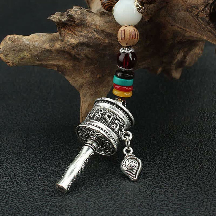 Buddha Stones Tibetan Om Mani Padme Hum Prayer Wheel Rotation Vajra Wood Necklace Pendant - image 19