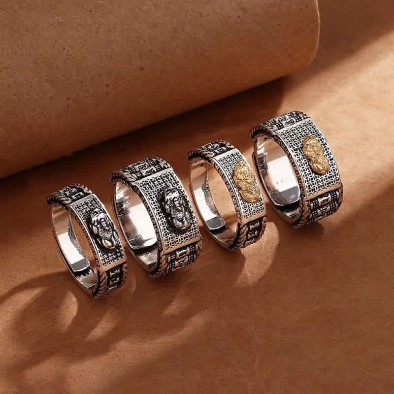 Buddha Stones Lucky FengShui PiXiu Wealth Prayer Wheels Couple Ring