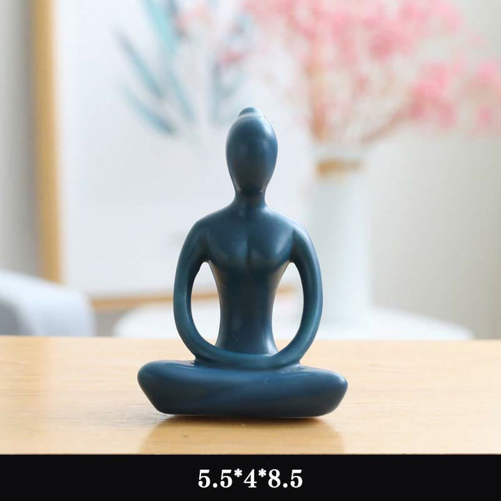 Abstract Yoga Meditation Exercise Ceramics Spiritual Figurine Sculpture Decoration - Blue - Thinking - image 6