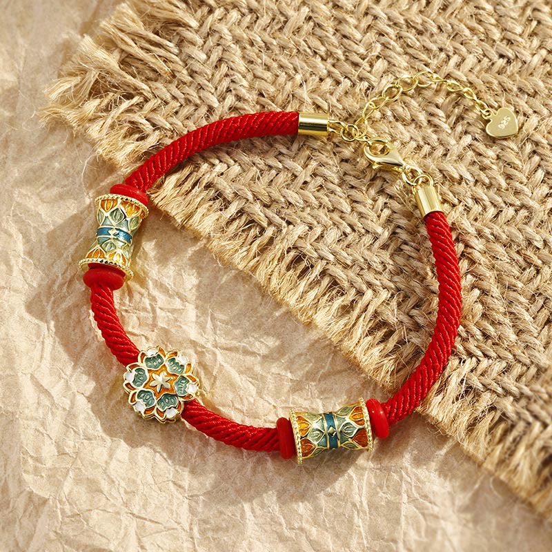 Buddha Stones Dunhuang 925 Sterling Silver Lotus Drum New Beginning Red Rope Bracelet - image 1