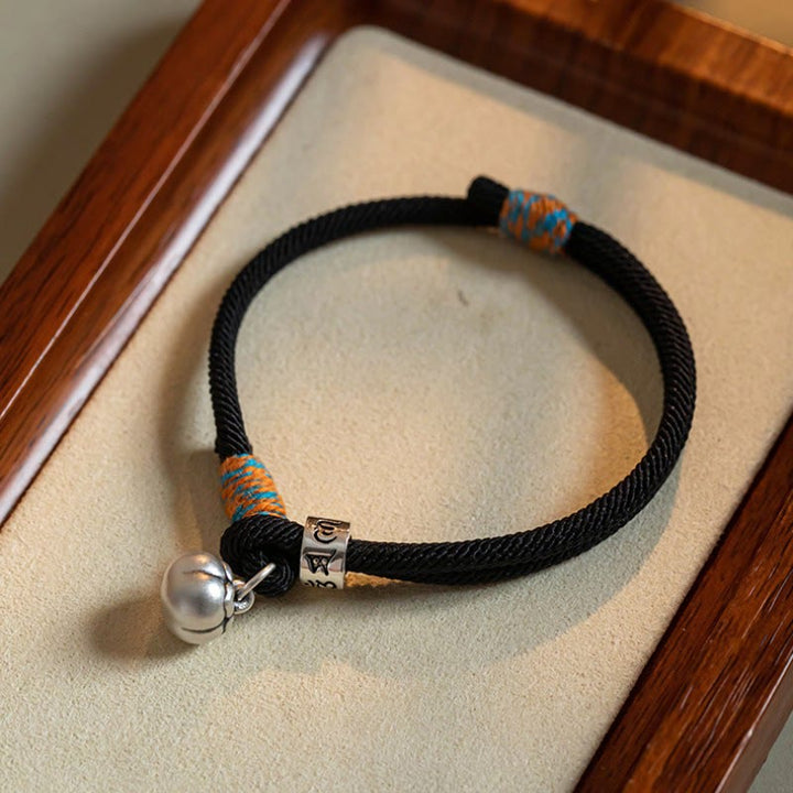 Buddha Stones 925 Sterling Silver Tibetan Handmade Om Mani Padme Hum Persimmon Charm Luck Protection Braided Bracelet - Black(Wrist Circumference 14-18cm) - image 0