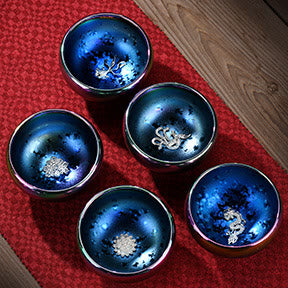 Buddha Stones Lotus Dragon Phoenix Koi Fish Peacock Chinese Jianzhan Inlaid Kiln Change Ceramic Teacup Kung Fu Tea Cup