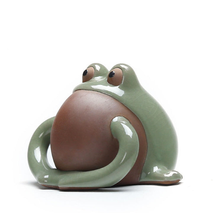 Buddha Stones FengShui Wealth Lucky Cute Frog Ceramic Tea Pet Figurine Decoration - image 8