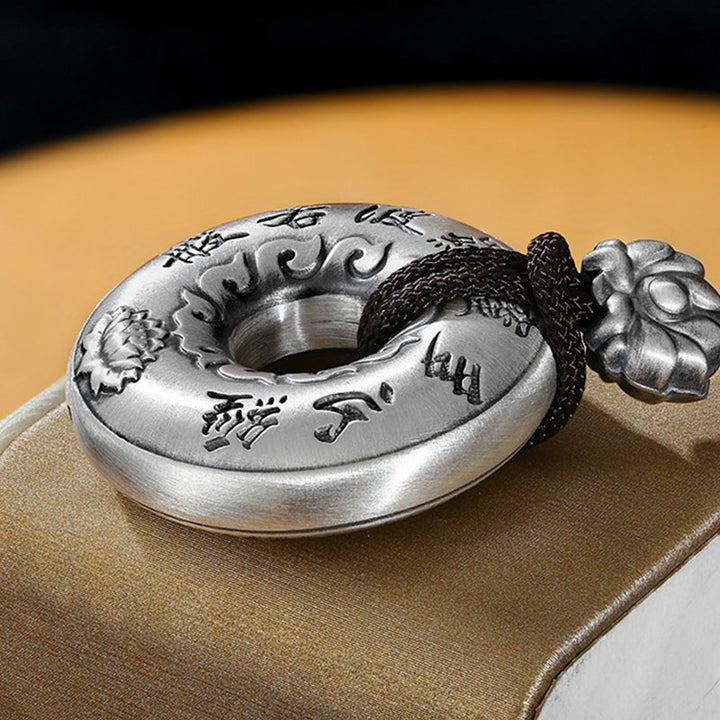 999 Sterling Silver Heart Sutra Lotus Peace Buckle Necklace Pendant - image 8