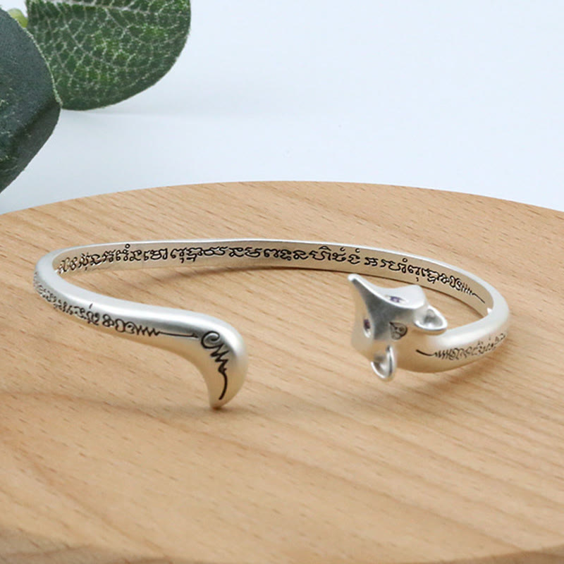 Buddha Stones Cute Fox Engraved Luck Copper Cuff Bracelet Bangle - image 3