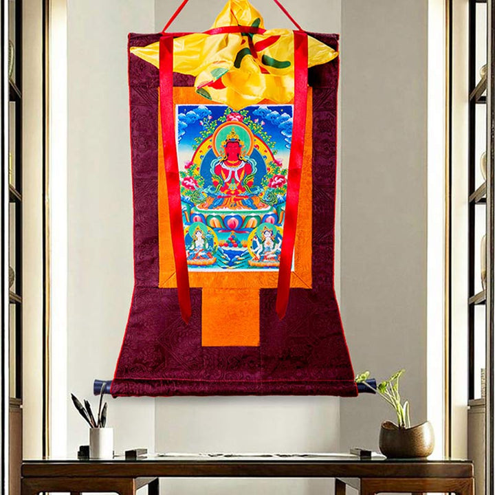 Tibetan Longevity Buddha Framed Thangka Blessing Decoration