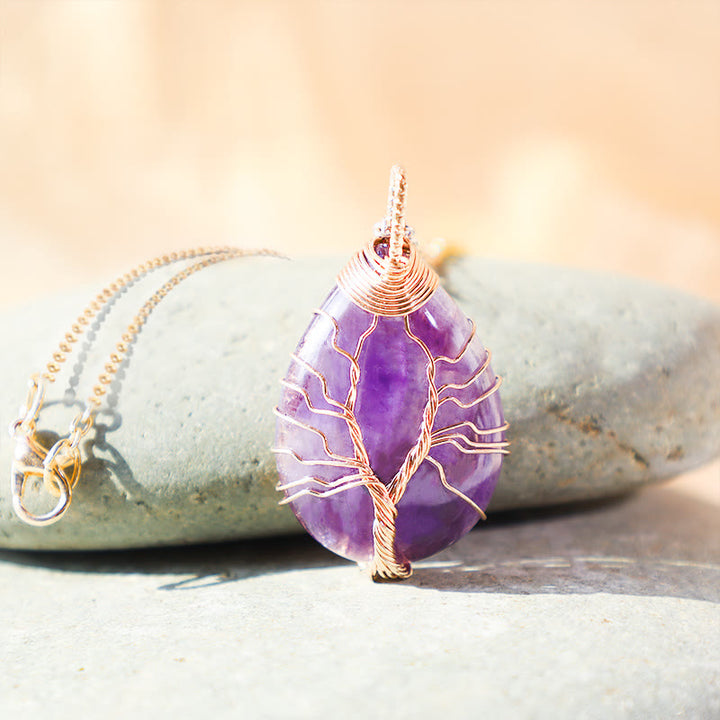 Buddha Stones Natural Quartz Crystal Tree Of Life Healing Energy Necklace Pendant - image 3