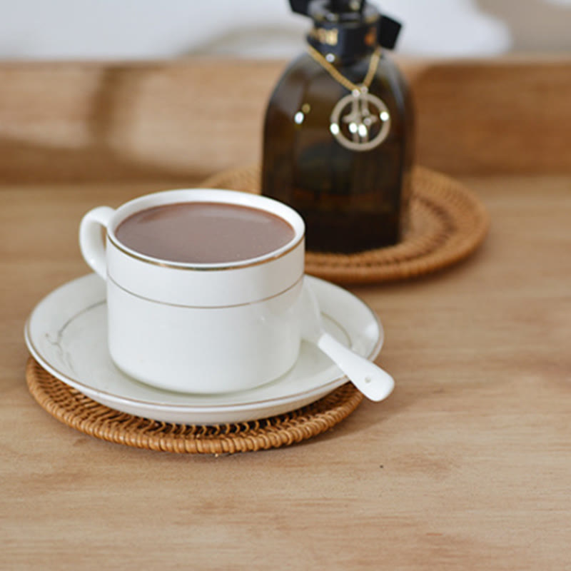 Ceramic Flower Pattern Rattan Cup Mat Tea Cup Coaster - image 19