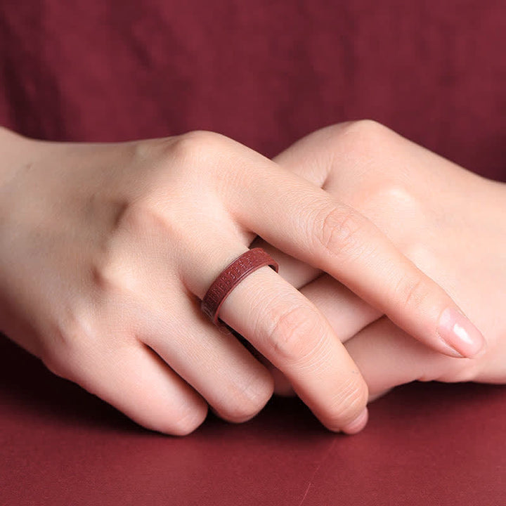 Buddha Stones Cinnabar Om Mani Padme Hum Auspicious Clouds Blessing Ring - image 9