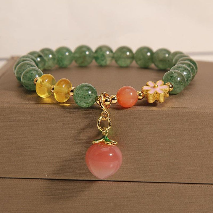 Buddha Stones Natural Green Strawberry Quartz Love Peach Charm Bracelet