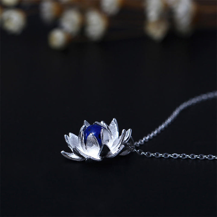 Buddha Stones 925 Sterling Silver Lazurite Lotus Flower Self Care Necklace Pendant - image 5