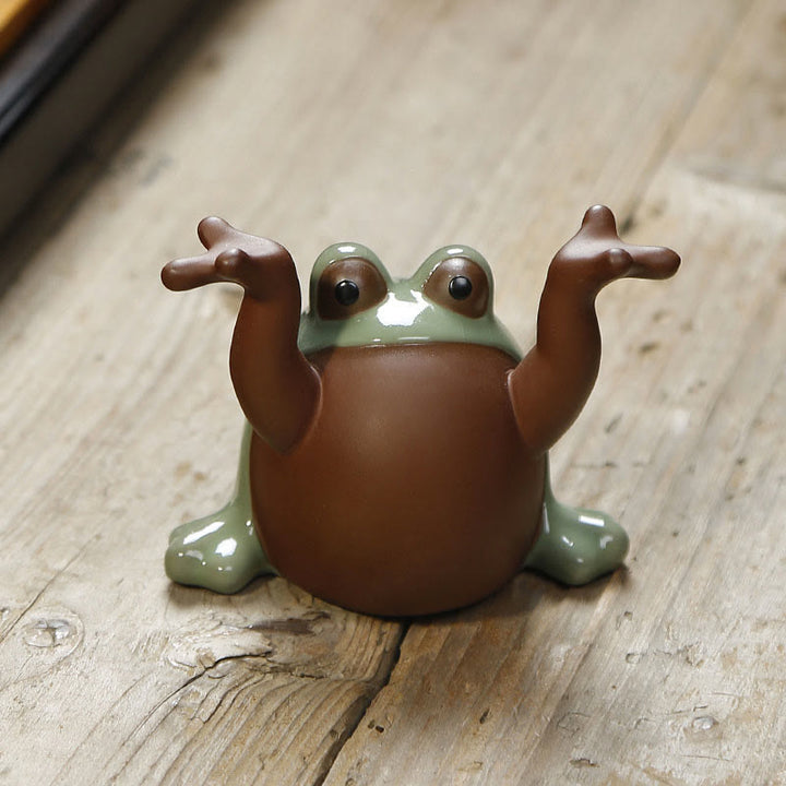Buddha Stones FengShui Wealth Lucky Cute Frog Ceramic Tea Pet Figurine Decoration - image 2