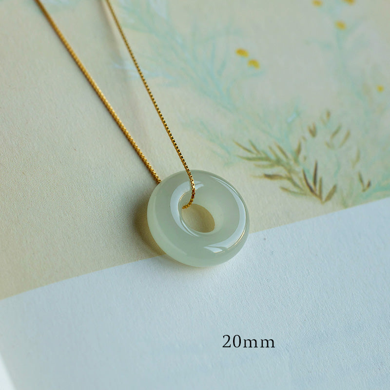 Buddha Stones Natural Round Jade Peace Buckle Luck Abundance Necklace Pendant - Jade - 20mm - image 6