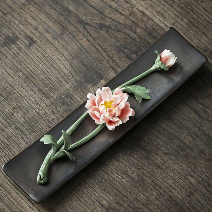 Lotus Peony Rose Flower Ceramic Spiritual Incense Burner - Pink Peony - image 1