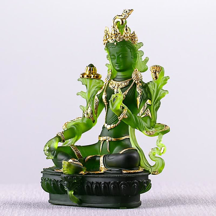 Bodhisattva Green Tara Handmade Liuli Crystal Art Piece Protection Home Office Statue Decoration - image 17