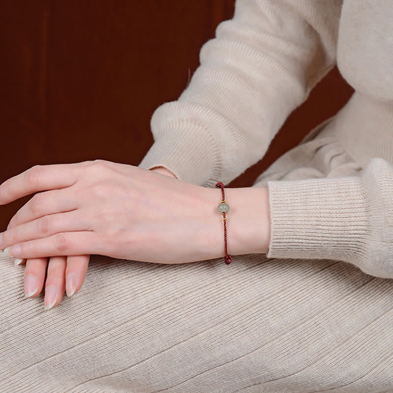 Buddha Stones 925 Sterling Silver Plated Gold Hetian Jade Lotus Luck Red String Bracelet - image 3