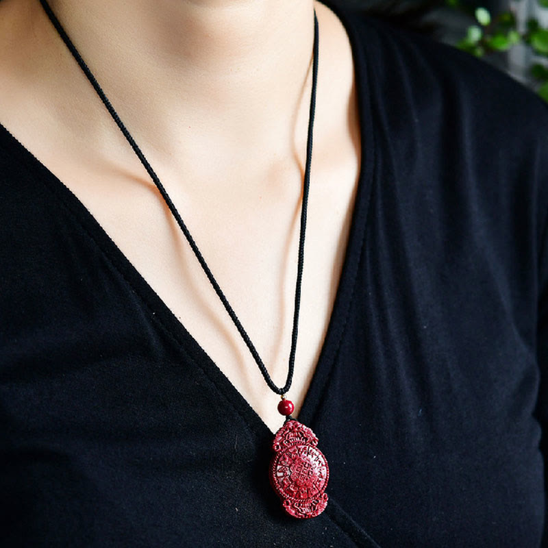 Buddha Stones Laughing Buddha Yin Yang Chinese Zodiac Gourd Natural Cinnabar Blessing Necklace Pendant - image 21