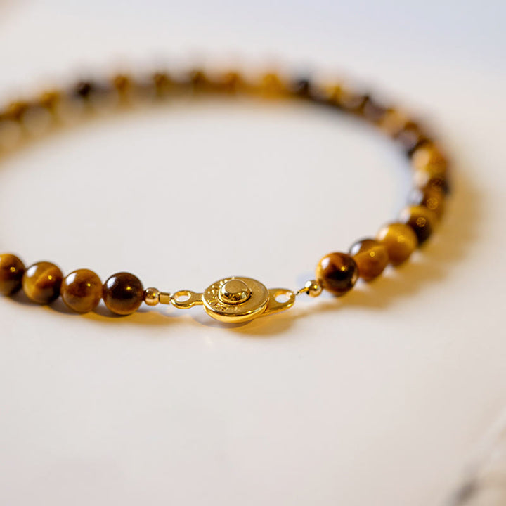 Buddha Stones 14K Gold Plated Natural Tiger Eye Stone Courage Protection Bracelet