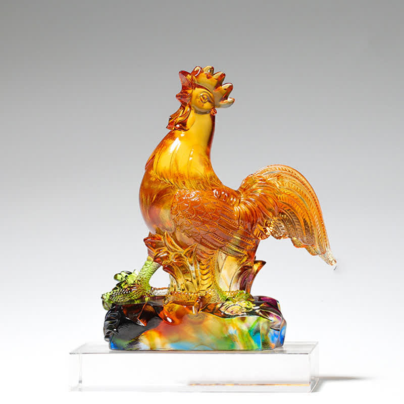 Handmade Liuli Crystal Rooster Art Piece Home Decoration - image 6