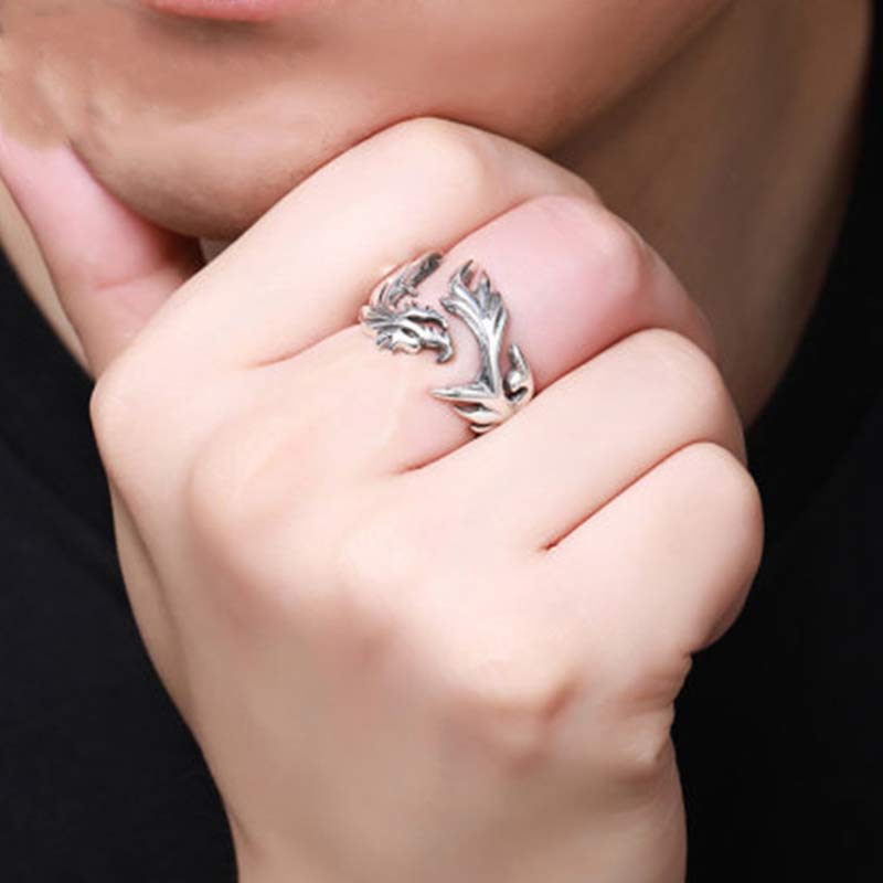 Buddha Stones Dragon Pattern Protection Strength Adjustable Ring - image 4