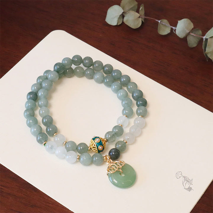 Buddha Stones Single Double Layer Jade Peace Buckle Luck Bracelet